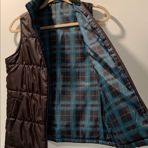 Merona Jackets & Blazers - Reversible Puffer Vest chocolate and teal
Plaid. Merona S